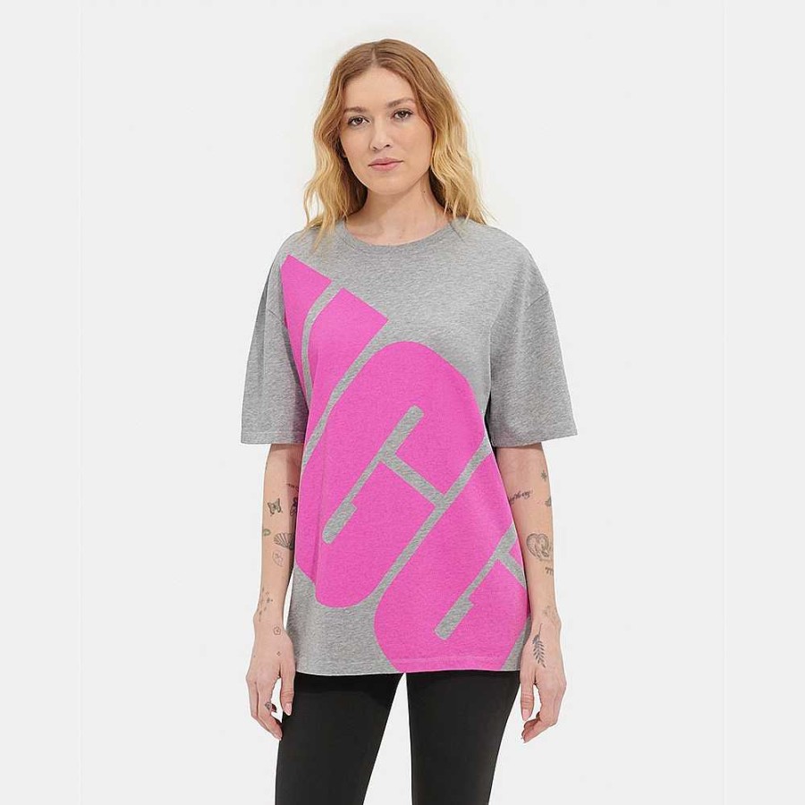 Dames UGG RTW Collection | Jacqueline-logo-T-shirt Grijs gemêleerd / Taffy roze